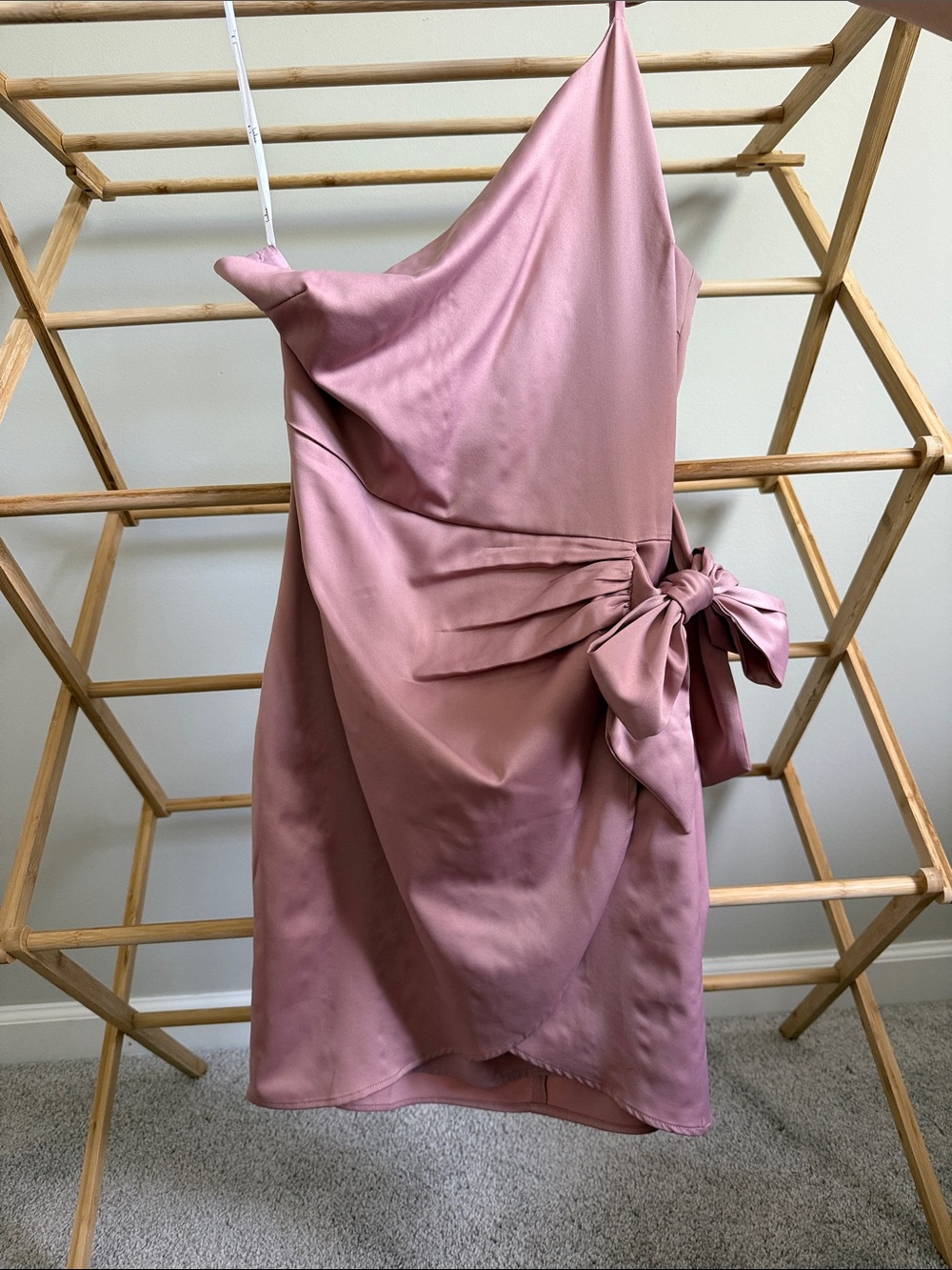 Women's Satin One-Shoulder Bow Dress in Dusty Rose